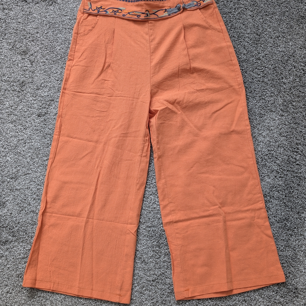 Orange Wide-Leg Pants with Belt